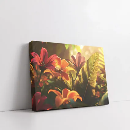 Tropical Flowers Warm Sunlit Garden Scene
