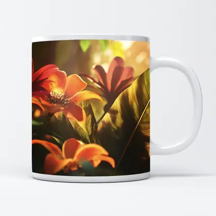 Tropical Flowers Warm Sunlit Garden Scene