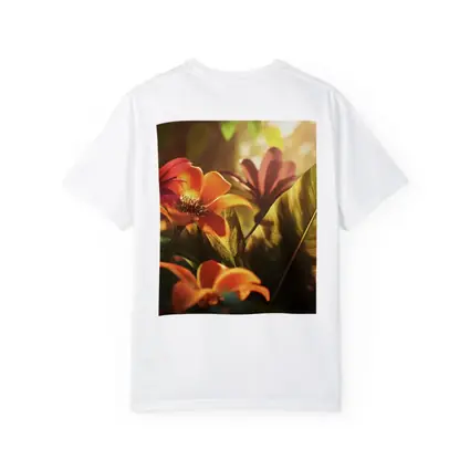Tropical Flowers Warm Sunlit Garden Scene