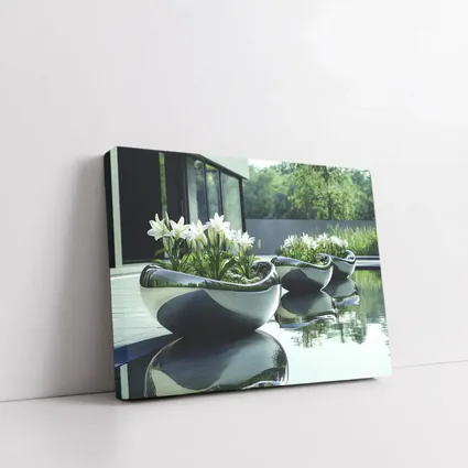 Modern Stone Planters White Lilies Poolside