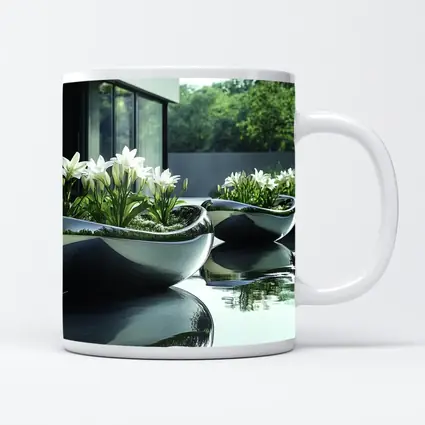 Modern Stone Planters White Lilies Poolside