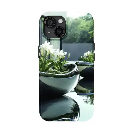Modern Stone Planters White Lilies Poolside