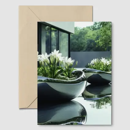 Modern Stone Planters White Lilies Poolside