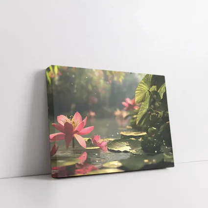 Pink Lotus Flowers Floating on Serene Pond