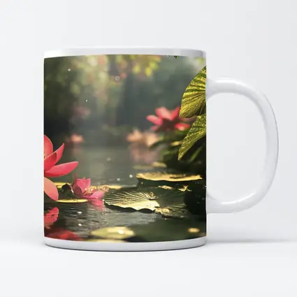 Pink Lotus Flowers Floating on Serene Pond