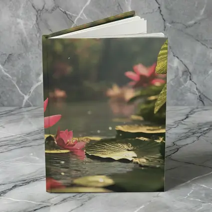 Pink Lotus Flowers Floating on Serene Pond