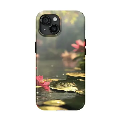 Pink Lotus Flowers Floating on Serene Pond
