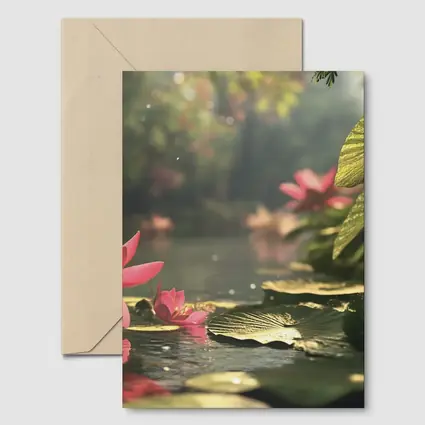 Pink Lotus Flowers Floating on Serene Pond