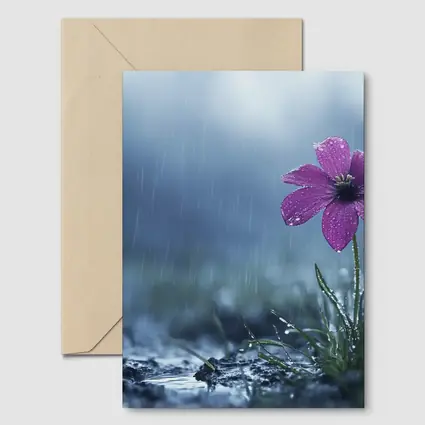 Purple Flower Standing Alone In Rain