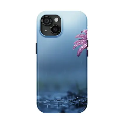 Pink Gerbera Daisy Flower Rain Blue Background