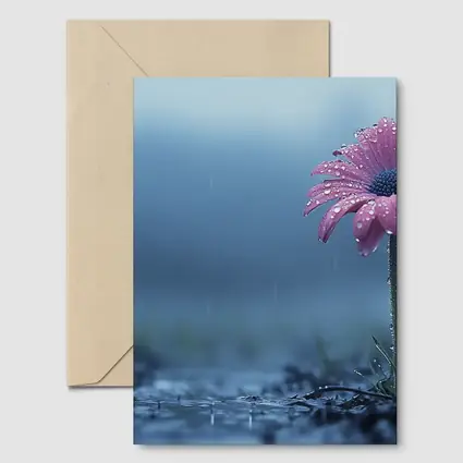 Pink Gerbera Daisy Flower Rain Blue Background