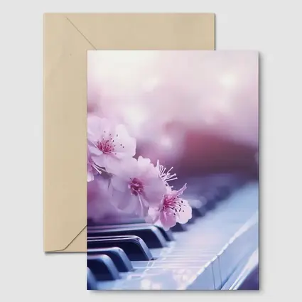Cherry Blossoms Resting On Piano Keys