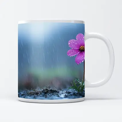 Pink Cosmos Flower Standing in Heavy Rain