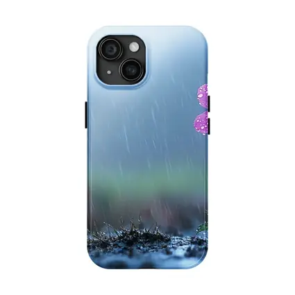 Pink Cosmos Flower Standing in Heavy Rain