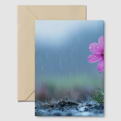 Pink Cosmos Flower Standing in Heavy Rain