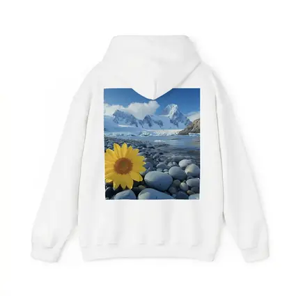 Yellow Sunflower Rocky Shore Snow Mountains
