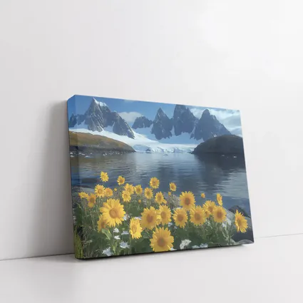 Sunflowers Blooming by Arctic Mountain Lake