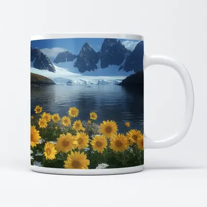 Sunflowers Blooming by Arctic Mountain Lake
