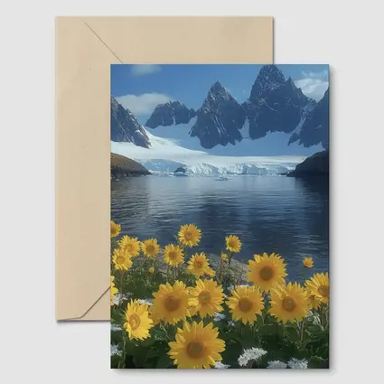 Sunflowers Blooming by Arctic Mountain Lake