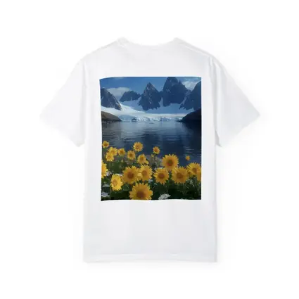 Sunflowers Blooming by Arctic Mountain Lake