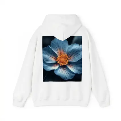 Blue Flower Orange Center Dark Leaves