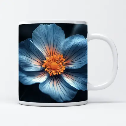 Blue Flower Orange Center Dark Leaves