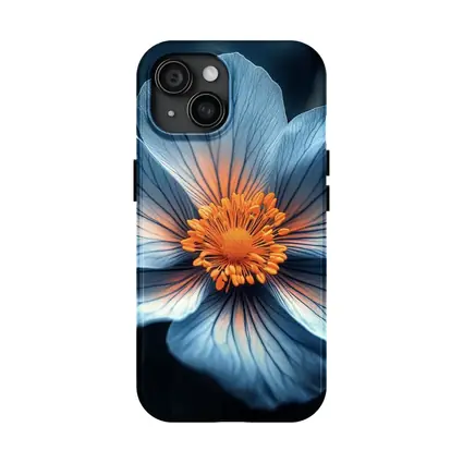 Blue Flower Orange Center Dark Leaves