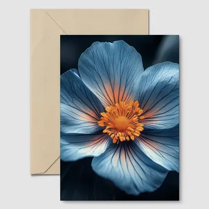 Blue Flower Orange Center Dark Leaves