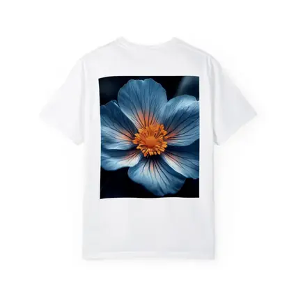 Blue Flower Orange Center Dark Leaves
