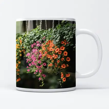 Hanging Basket Petunias Orange Pink Green