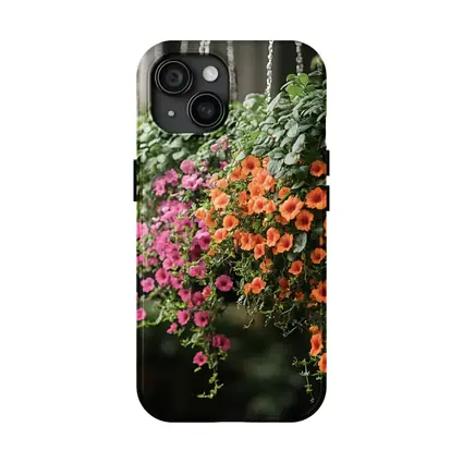 Hanging Basket Petunias Orange Pink Green