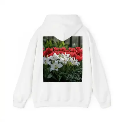 White Lilies Red Tulips Garden Flower Bed