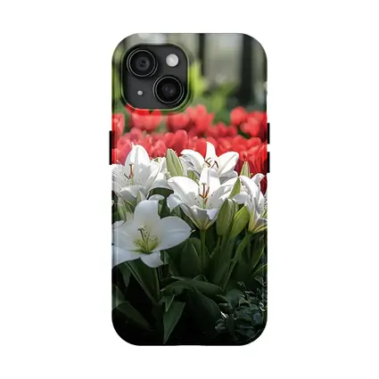 White Lilies Red Tulips Garden Flower Bed