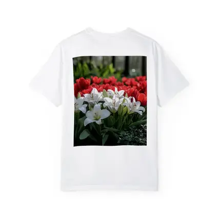 White Lilies Red Tulips Garden Flower Bed