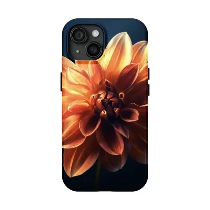 Orange Dahlia Flower Dark Blue Background
