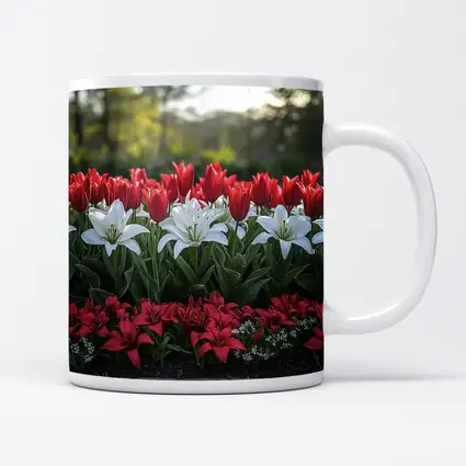 Red White Tulips Lilies Garden Flower Bed