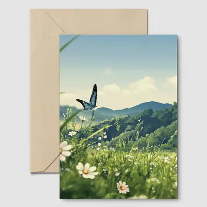 Blue Butterfly Meadow Daisies Green Hills