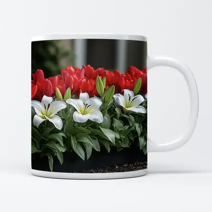 Red Tulips White Lilies Garden Planter