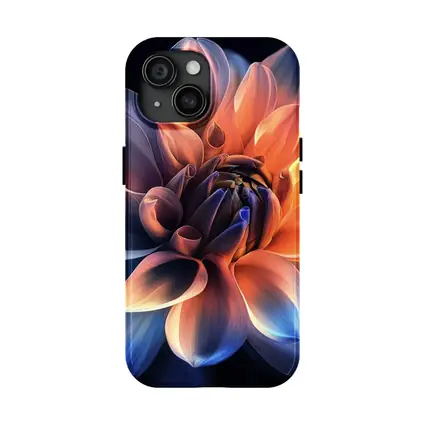 Dahlia Flower Blue Orange Dark Background