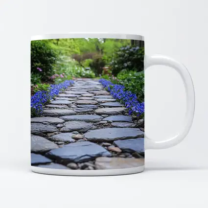 Stone Garden Path Blue Flowers Spring