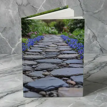 Stone Garden Path Blue Flowers Spring
