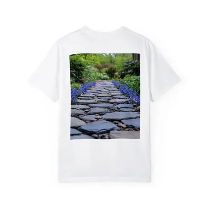 Stone Garden Path Blue Flowers Spring