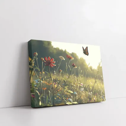 Monarch Butterfly Over Sunny Wildflower Meadow