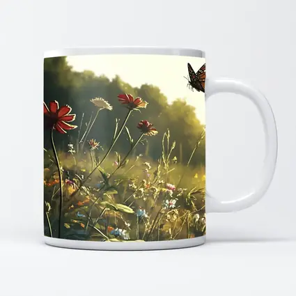 Monarch Butterfly Over Sunny Wildflower Meadow