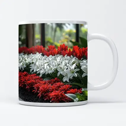 Red White Tulips Lilies Garden Tropical Setting