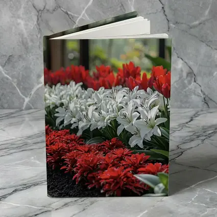 Red White Tulips Lilies Garden Tropical Setting