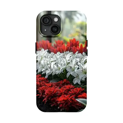 Red White Tulips Lilies Garden Tropical Setting