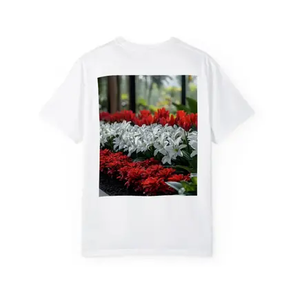 Red White Tulips Lilies Garden Tropical Setting