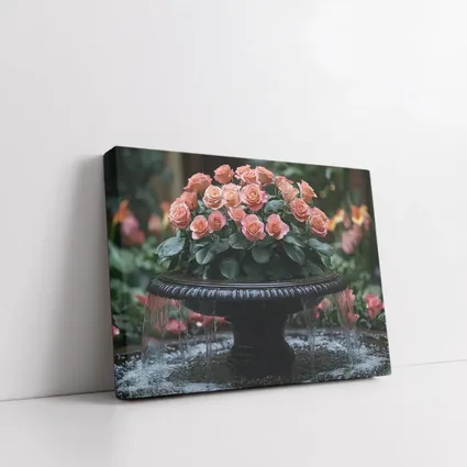 Peach Roses Garden Fountain Floral Arrangement