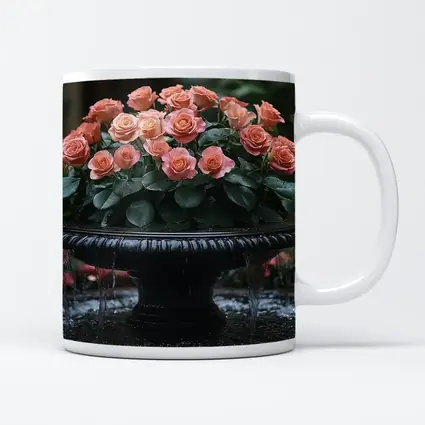 Peach Roses Garden Fountain Floral Arrangement